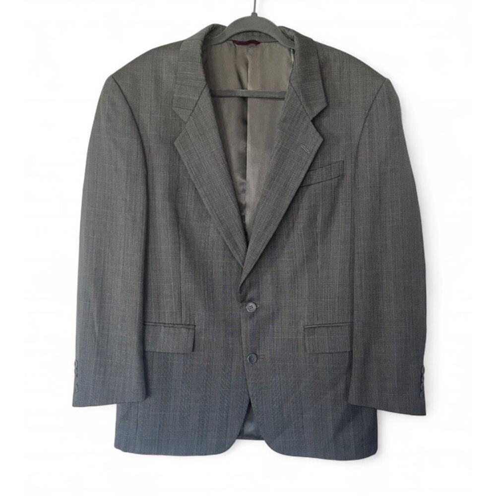 Hart Schaffner Marx Gray Check Wool 2 Piece Suit Set 40R Pants 34x30 USA Made
